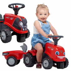 FALK CASE IH vaikiškas traktorius-paspirtukas su priekaba FALK CASE IH vaikiškas traktorius-paspirtukas su priekaba