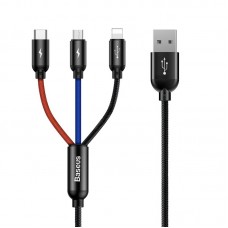 Kabelis USB2.0 A Kištukas Ir 3 Kištukai (USB C, Micro USB, Lightning), Skirtas Skirtinų Įrenginių Krovimui ( Netinka Duomenų Perdavimui ) Juodas BASEUS