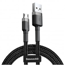 Kabelis USB2.0 A Kištukas - Micro USB Kištukas 2.0m QC3.0 Su Nailoniniu Šarvu Cafule Pilkas / Juodas BASEUS