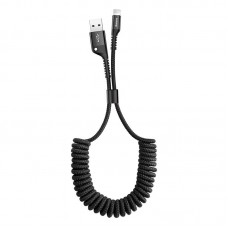 Spiralinis Kabelis USB2.0 A Kištukas - IP Lightning Kištukas 1.0m Juodas Su Nailoniniu Šarvu Fish Eye Juodas BASEUS